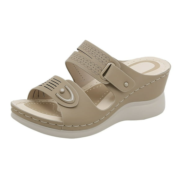 Siilsaa Summer Sandals for Women 2025 Women Memory Foam House Bedroom Slide Slipper Shoes Comfy Trendy Gift Slippers Beige,7.5