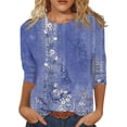 thumbnail image 1 of Siilsaa Summer Tops for Women 2024 Trendy 3/4 Sleeve Casual Older Tshirt Cute Floral Blouses for Women Dressy Casual 3/4 Sleeve Summer Tops for Women 2024 Vacation Purple,2XL, 1 of 4