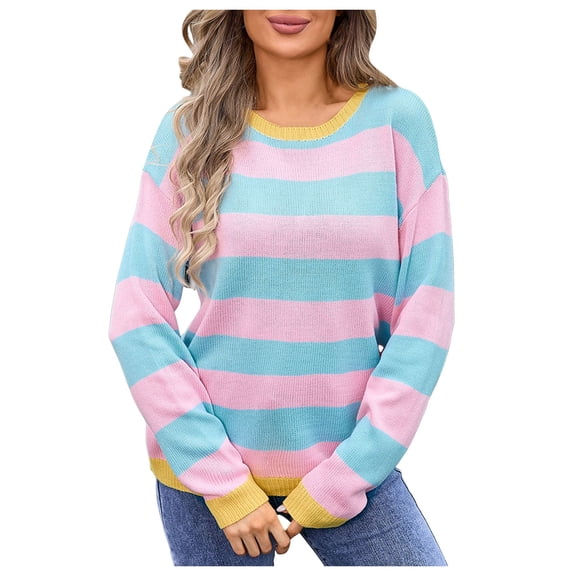 Siilsaa Sweaters for Women Crewneck Cable Knit Long Sleeve Oversized Cozy Casual 2024 Fall Pullover Sweater Tops Trendy Outfits Pink,S