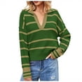 thumbnail image 1 of Siilsaa Sweaters for Women Trendy Lightweight Cotton Sweaters Long Sleeve Crew Neck Color Block Striped Knitted Pullover Tops Green,M, 1 of 4
