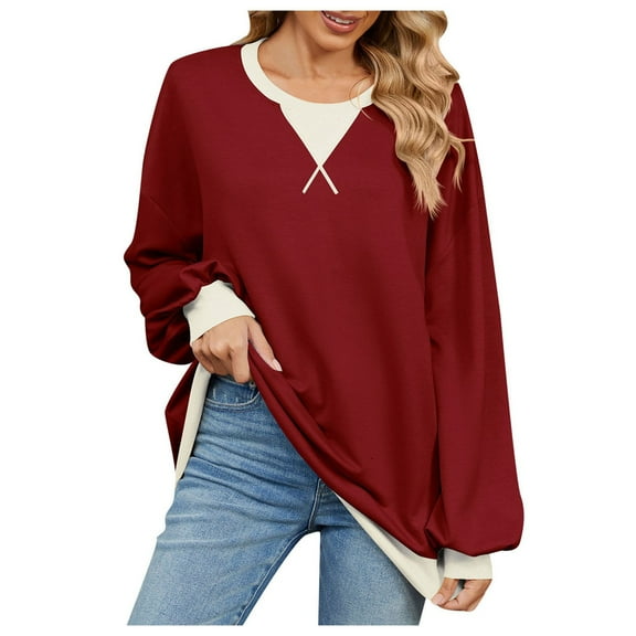 Siilsaa Sweatshirt for Women Sweatshirt for Women Side Split Fall Fashion 2024 Long Sleeve Shirts Trending ,S