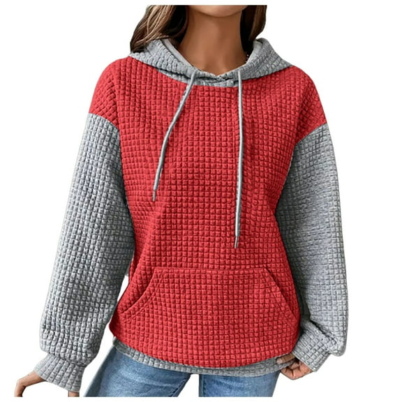 Siilsaa Sweatshirts for Women Womens Quarter Zip Pullover Cropped Hoodies Long Sleeve Fleece Half Zip Sweatshirts Fall Outfits Clothes Red,M