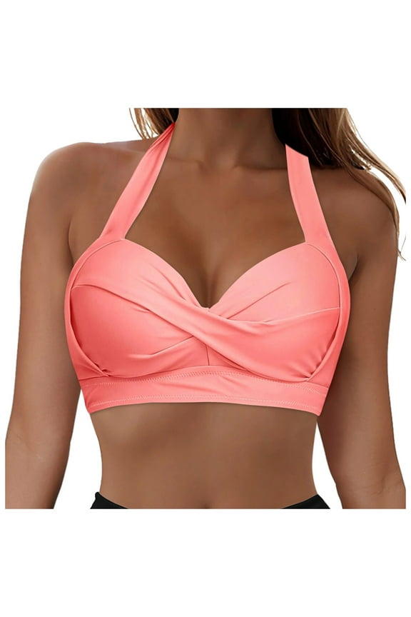 Swim Tops Push Up Bikini Top for Women Large Bust Bathing Suit Tops Sports Bra Full Coverage Swim Top No Bottom Pink,M