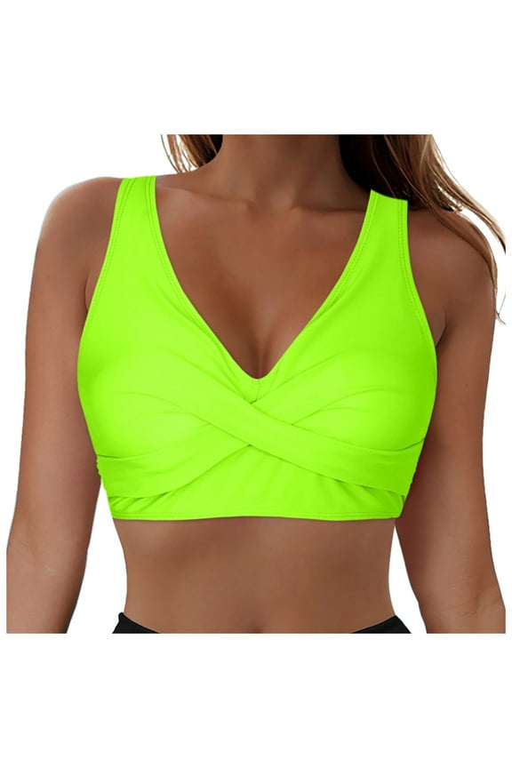 Swim Tops Push Up Bikini Top for Women Large Bust Bathing Suit Tops Sports Bra Full Coverage Swim Top No Bottom Yellow,M