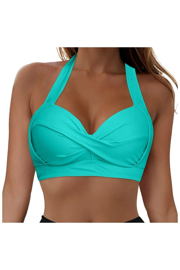 Swim Tops Women Women's Adjustable Thick Straps Cross Back Push Up Bikini Swimsuit Tops Only Mint Green,XXL