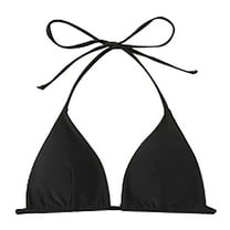 Siilsaa Swimsuit Top Women Halter Bikini Top Only Retro Swimsuit Top Push Up Bathing Suit Top No Bottom Black,S
