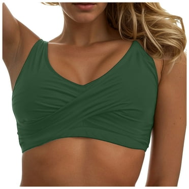 Siilsaa Swimsuit Top Women Halter Bikini Top Push Up Swimsuit Top Only Green,L