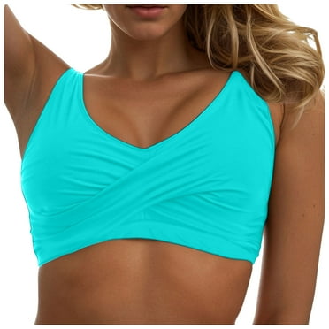 Siilsaa Swimsuit Tops Bikini Top for Women Bathing Suit Criss Cross Self Tie Spaghetti Straps Green,XL