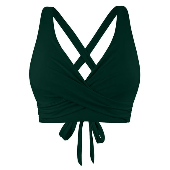 Siilsaa Swimsuit Tops Women Halter Bikini Top Only Retro Swimsuit Top Push Up Bathing Suit Top No Bottom Green,XL
