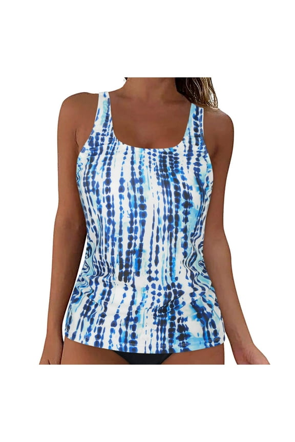Tankini Tops for Women Swimwear Top Only Tummy Control Bathing Suit Top No Bottom Modest Swim Top Blue,2XL