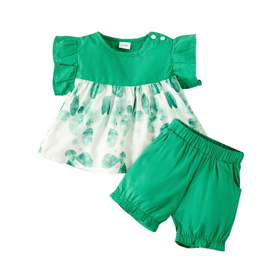 Siilsaa Toddler Easter Outfit Toddler Girl's 2 Piece Outfits Graphic Print Short Sleeve Tee and Plaid Skirt Set Green,24M