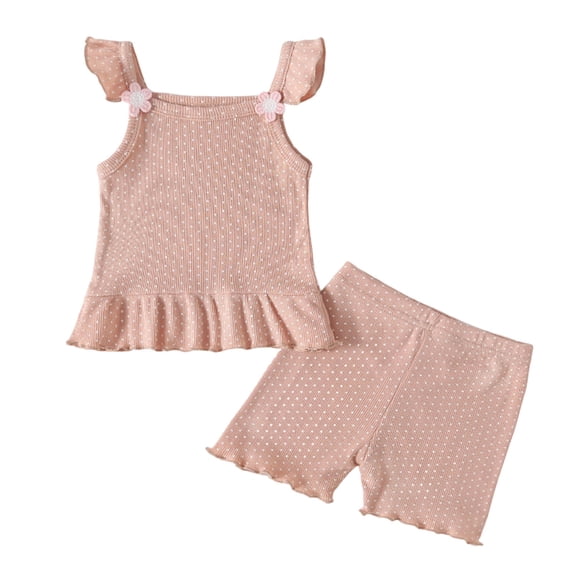 Siilsaa Toddler Girl Outfit Sets Toddler Girl Summer Clothes Set Ribbed Short Sleeves T-Shirts Tops Pants 2Pcs Outfits Khaki,100
