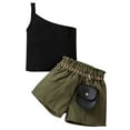 thumbnail image 1 of Siilsaa Toddler Girl Outfits Girl's Letter Print Short Sleeve Tee Top and Plaid Pants Set 2 Piece Outfits Black,100, 1 of 9