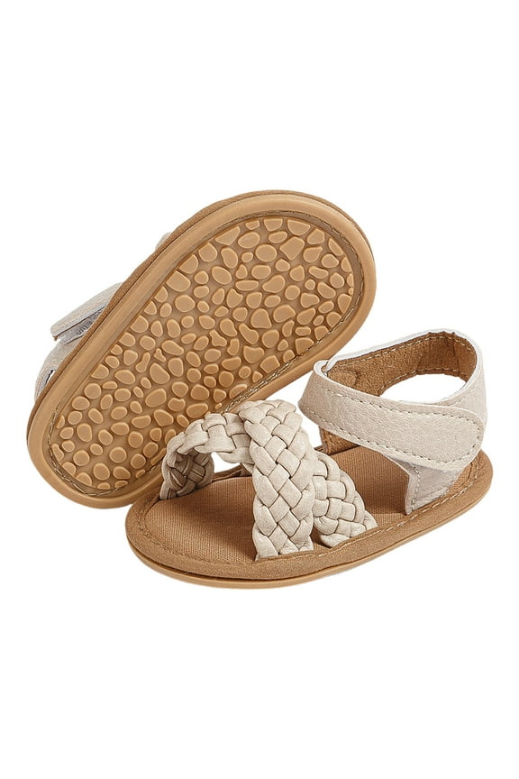 Toddler Girl Sandals Baby Girls Boys Sandals Non Slip Rubber Sole Summer Beach Outdoor First Walker Crib Shoes Beige,0-6 Months