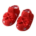thumbnail image 1 of Siilsaa Toddler Girl Sandals Summer Sandals Open Toe Lace Princess Dress Wedding Flats Shoes Soft Non-Slip Sole First Walker Crib Shoes Red,4, 1 of 6