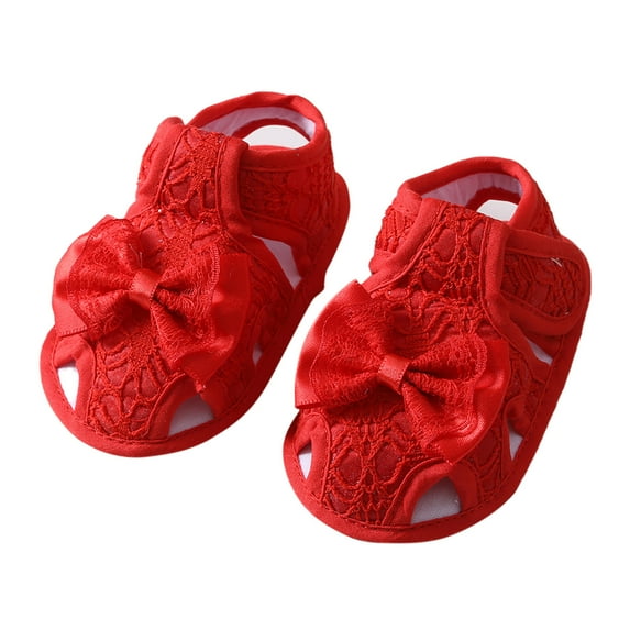 Siilsaa Toddler Girl Sandals Summer Sandals Open Toe Lace Princess Dress Wedding Flats Shoes Soft Non-Slip Sole First Walker Crib Shoes Red,4
