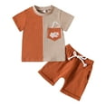 thumbnail image 1 of Siilsaa Toddler Girls Summer Outfits Toddler Girl's 2 Piece Outfit Short Sleeve Tee and Plaid Pleated Aline Skirt Set Brown,80, 1 of 8