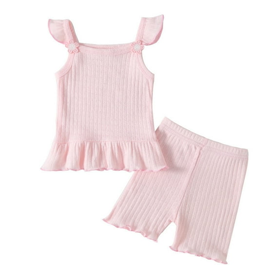 Siilsaa Toddler Girls Summer Outfits Toddler Girl's 2 Piece Outfits Short Sleeve Tee with Flare Pants Cute Set Pink,73