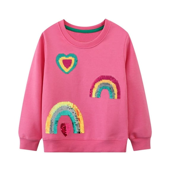 Siilsaa Toddler Girls Sweatshirt Crewneck Hoodies Long Sleeve Fall Winter T-Shirt Kids Pullover Tops Hot Pink,5 Years