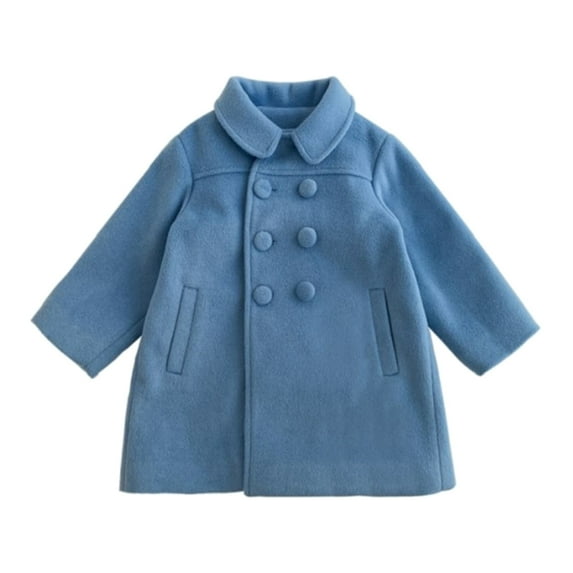 Siilsaa Toddler Girls Wool Trench Coat Long Sleeve Double Jacket Warm Winter Outerwear Clothes(Blue,5-6 Years)