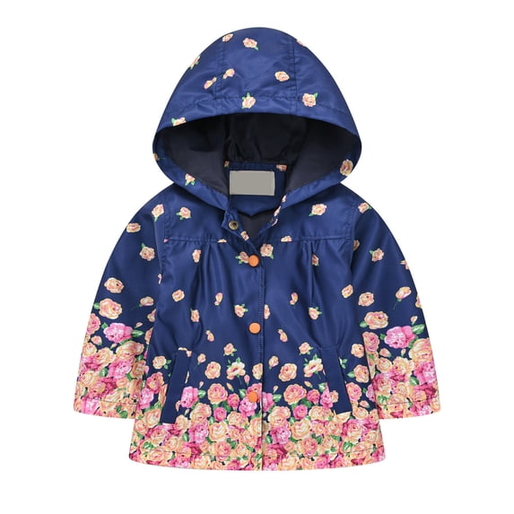Siilsaa Toddler Jacket Zip Rain Jacket Kids Hooded Coat Casual Lightweight Waterproof Windbreaker Navy,6-7 Years