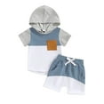 thumbnail image 1 of Siilsaa Toddler Outfits for Boys Boys Clothes Color Block Short Sleeve T Shirt Stretch Rolled Shorts Cute Outfits for Toddler Baby Boy Blue,3Y, 1 of 2