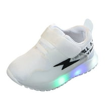 Siilsaa Toddler Shoes Kids Sneakers Boys Girls Baby Glitter Sport Light Breathable Kids Led Shoes Strap Elastic Running Sneakers White,27
