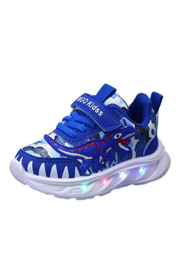 Velcro Shoes for Boys Children's Casual Light Up Shoes Boys Breathable Non-Slip Light Sneakers Unisex Luminous Sneaker for Girls Sport Running Shoes Blue,18-24 Months