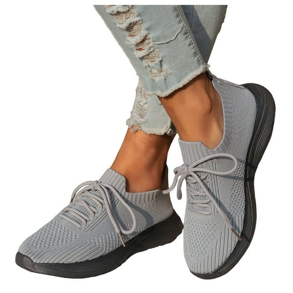Siilsaa Walking Shoes Women Casual Sock Sneakers Lightweight Comfy Breathable Pull-on Shoes Grey,9