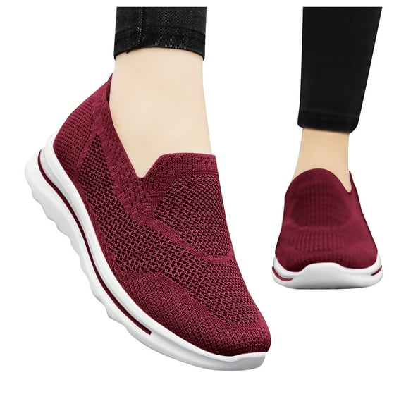 Siilsaa Walking Shoes Women Casual Sock Sneakers Lightweight Comfy Breathable Pull-on Shoes(Red,7.5)