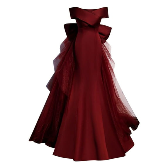 Siilsaa Wedding Guest Dresses for Women Women's Summer One Shoulder Sleeveless Knot Smocked Midi Dress Split Tiered Flowy Dresses Red,L