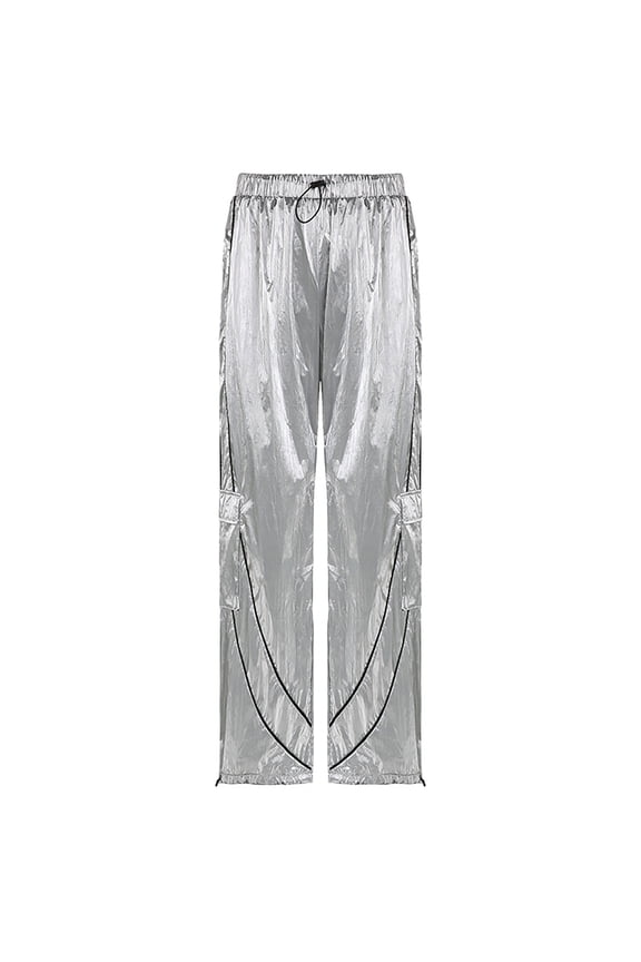 Wide Leg Womens Pants Women's Cargo Jeans Low Rise Baggy Wide Leg Boyfriend Jeans Vintage Straight Leg Cargo Pants Streetwear Silver,S