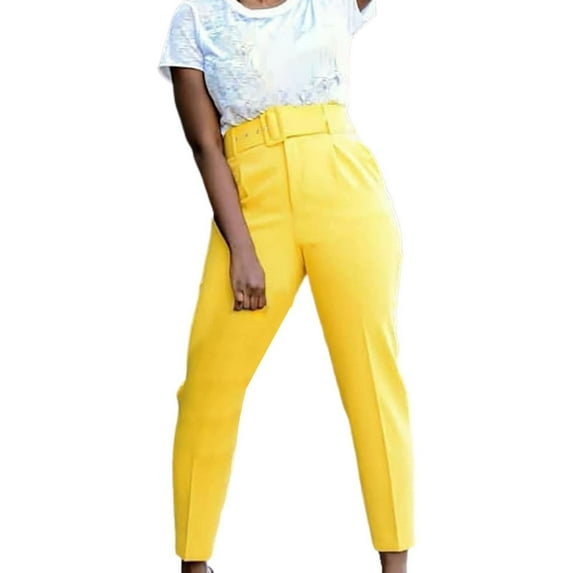 Siilsaa Wide Leg Womens Pants Women's High Waisted Wide Leg Jeans Baggy Mom Casual Denim Pants Yellow,L