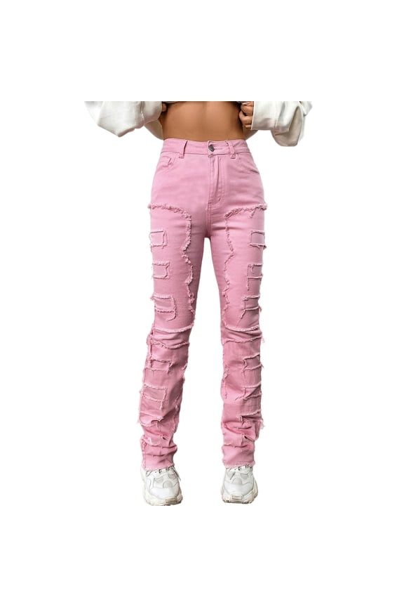 Wide Legs Jeans for Women Wide Leg Jeans for Women Stretch Low Waist Baggy Jeans Boot Cut Jeans Flare Leg Denim Pants Pink,M