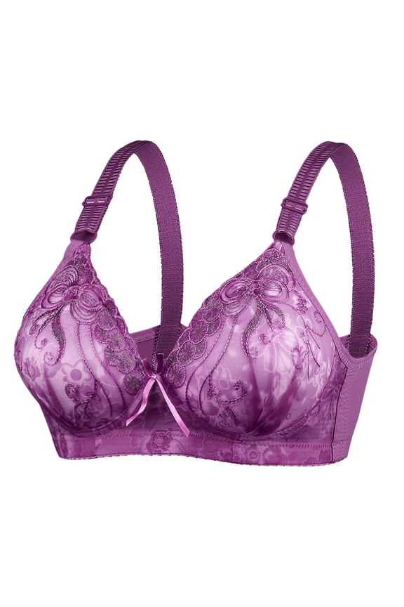 Woman Bras Women's Full Coverage Unlined Underwire, Lace & Mesh See, Plus Size Lingerie Inspired Retro Bra Purple,40