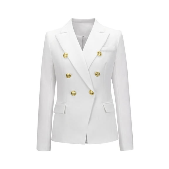 Siilsaa Women Blazer Dress Plus Size Womens Casual Blazer Jacket Gold Button Long Sleeve Work 0ffice Blazer Lapel Open Front Jacket White,L