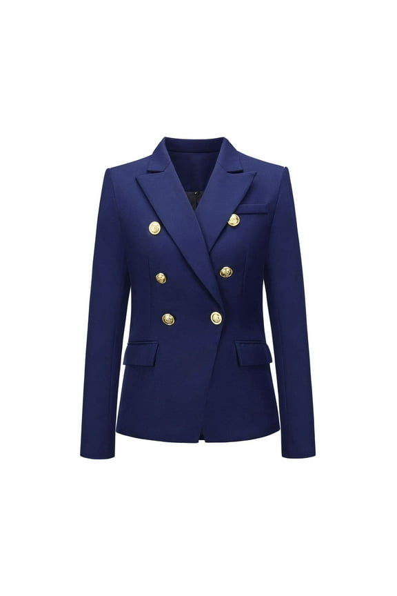 Women Blazers & Jackets Long Sleeve Formal Notch Lapel Button Down Blazer Pockets Jacket Blue,XL
