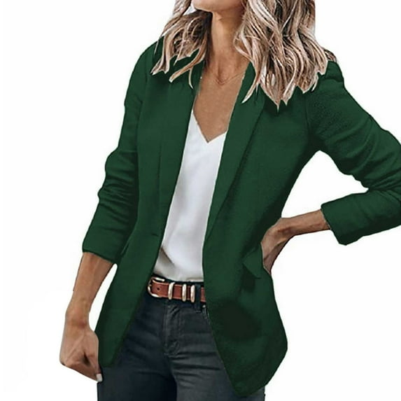 Siilsaa Women Blazers Lightweight Work Office Lapel Collar Stretch Jacket Suit Blazer Green,L