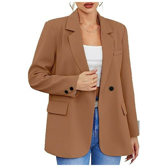 Siilsaa Women Blazers & Jackets Ruched Blazers Lightweight Slim Fit Suits with Padded Shoulder for Business Casual Brown,5XL