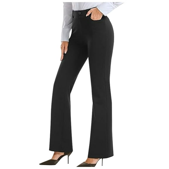 Siilsaa Women Bootcut Dress Pants Business Casual Work Pants with Pockets Pull On Regular Slacks for Office Black,L