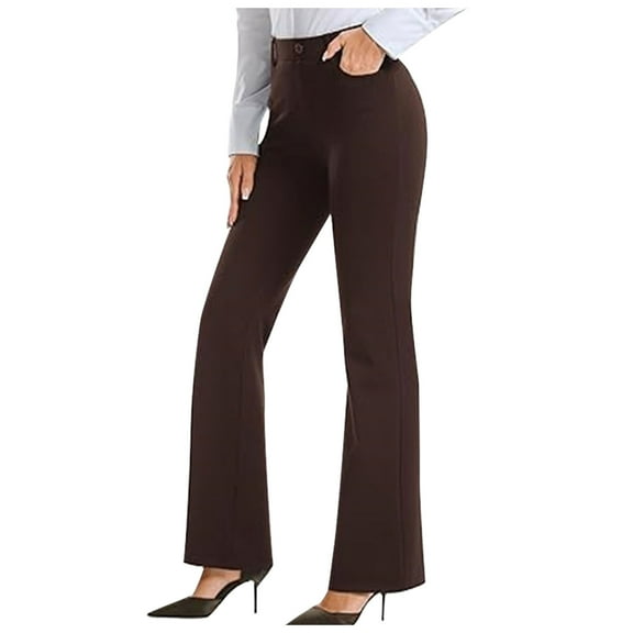 Siilsaa Women Bootcut Dress Pants Business Casual Work Pants with Pockets Pull On Regular Slacks for Office Coffee,S