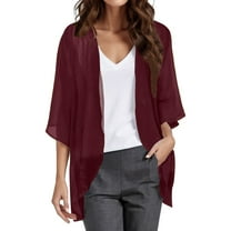 Siilsaa Women Cardigan 3/4 Sleeves Open Front Lightweight Cardigan Draped Ruffles Knit Cardigan ,2XL