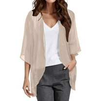 Siilsaa Women Cardigan 3/4 Sleeves Open Front Lightweight Cardigan Draped Ruffles Knit Cardigan Khaki,5XL