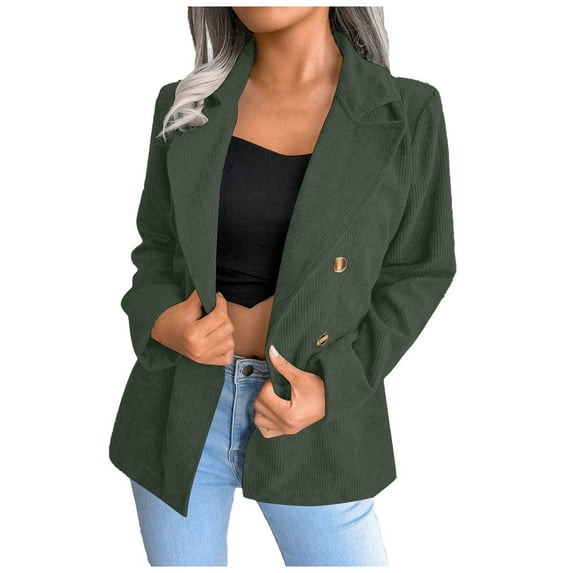 Siilsaa Women Blazer Womens Long Sleeve Lapel Pockets Loose Fit Work Casual Blazer Green,M