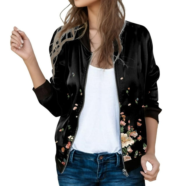 Siilsaa Women Jackets for Spring Women's Jean Jacket Frayed Washed Button Up Cropped Denim Jacket With Pockets Black,L