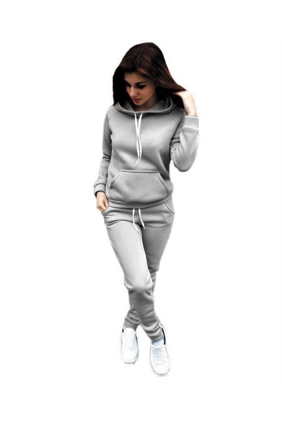 Women Jogger Outfit Suits Long Sleeve Sets Tracksuit 2pcs Long Pants Hoodie Set Grey,XL