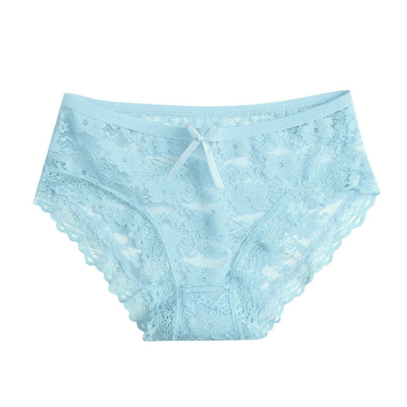 Siilsaa Women Lace Sexy Panties Hollow Mesh Trousers Bow Low Waist Panties Bikini Underwear for Women Pack Light Blue,One Size