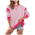 thumbnail image 1 of Siilsaa Women Oversized Striped Crewneck Sweatshirt Long Sleeve Color Block Pullover Tops Casual Loose Workout Shirt RD1,2XL, 1 of 4