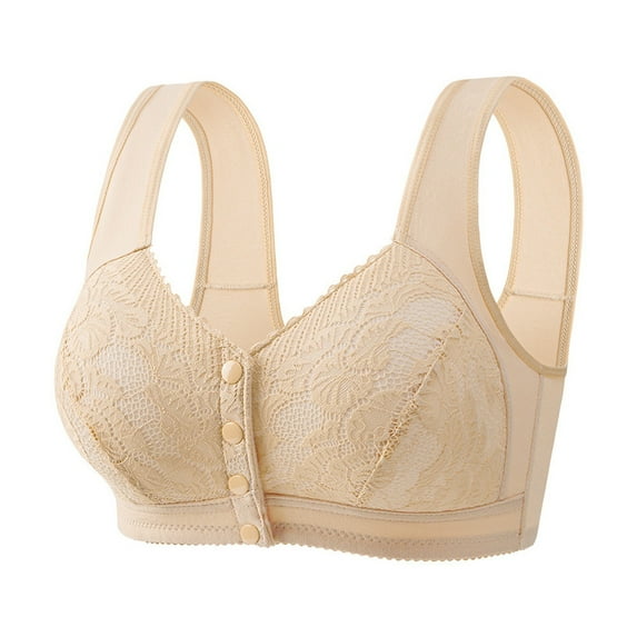 Siilsaa Women'S Underwear and Bras Women's Full Figure Front Closure Wirefree Back Support Posture Bra Beige,42