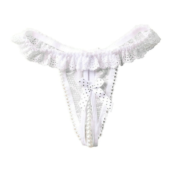 Siilsaa Women Sexy Panties Pearl Ball Lace Thongs The Bibs The Knickers White,One Size